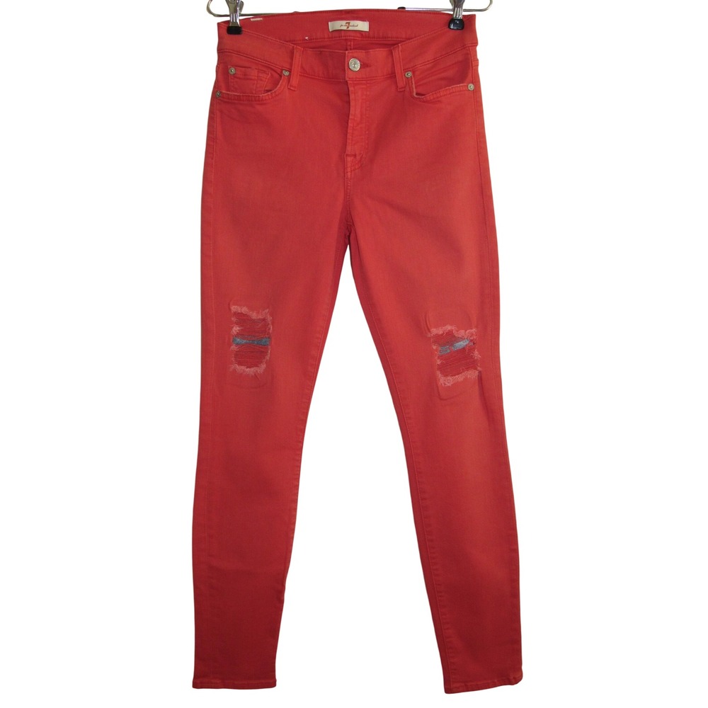 7 For All Mankind Jean 27 The‎ Ankle Distressed Skinny Orange